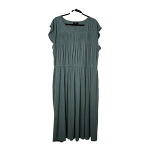 Lane Bryant Teal‎ Green Ribbed Pleated Bodice Midi Dress Plus Size 22/24 Pockets